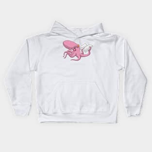 Octopus as Nerd witth Book Kids Hoodie